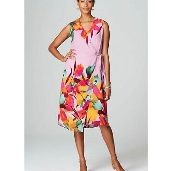 CHRISTIAN SIRIANO J JILL‎ Lilac Floral Wrap Dress - Picture 1 of 8